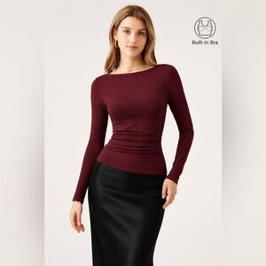 OGL Ruby Boatneck Tucks Brami Top Size Medium Size Medium